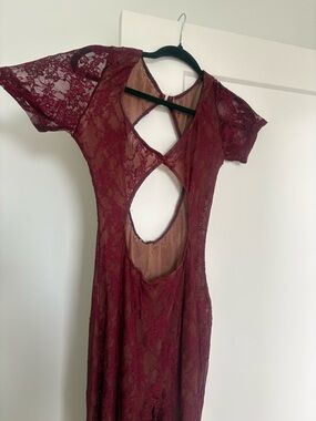 King Of Style Women's Burgundy Lace Cutout jumpsuit